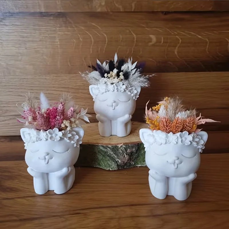 

1PCS Adorable Cat Planter Silicone Mold - DIY Resin Casting for Cute Cat-Shaped Flower Pots,Concrete Plaster Animal Candle Cups