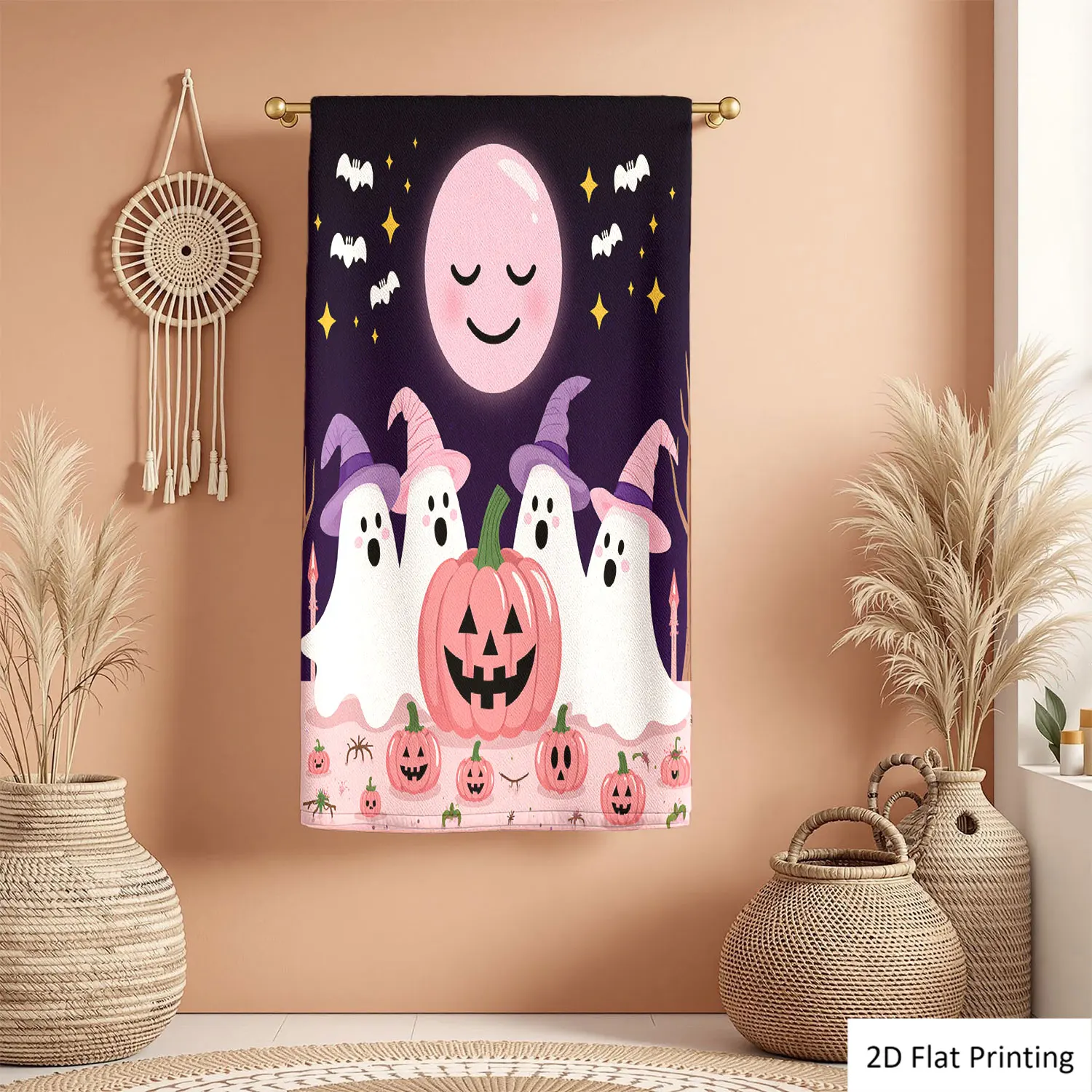 

1Pc Halloween Ghosts Pumpkins Pink Moon Bats Bathroom Hand Towel Bath Towel, Multiple Size Microfiber Polyester Towel, Unique Home Decorative Kitchen Towels, Festival Bathroom Accessories Decor, Quick Dry and Absorbent