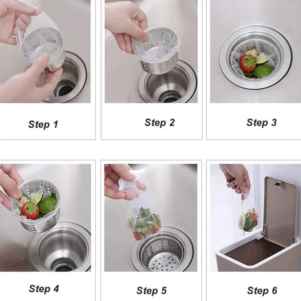 200 PCS Disposable Kitchen Sink Strainer Mesh Bags, Drain Net Filters for Food Waste, Leftover Garbage Collection