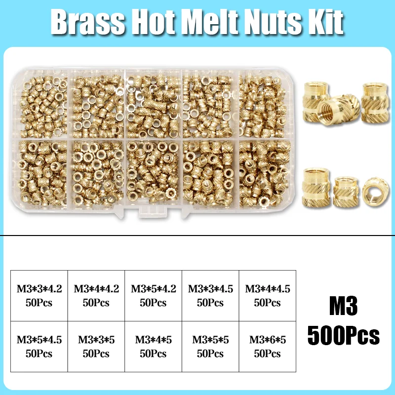 M2 M3 M4 M5 M6 M8 Messing Wärmeeinsatz Mutter Sortiment Set Hot Melt Rändelgewindeeinsatz Einbettung Kupfer Mutter 3D-Druck Nutinsert