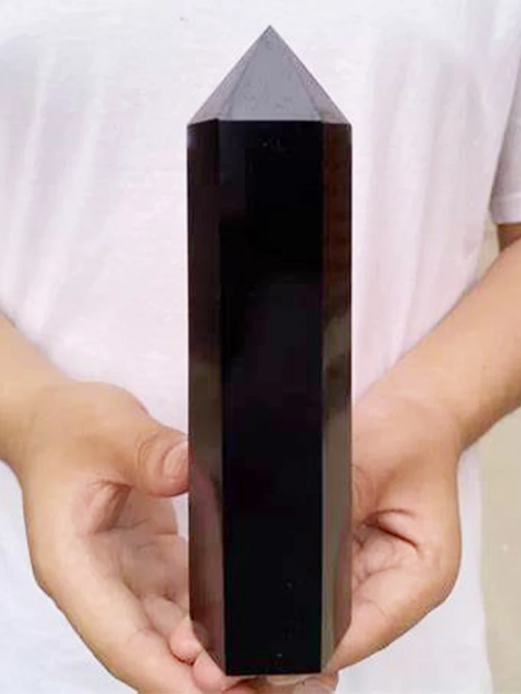 Natural Black Obsidian Crystal Obelisk Tower Point 6 Faceted Large Wand 8-17cm Mirror Black Volcanic Glass Hand Polished Dreamlike High Figurine Home Decor Desk Ornament Office Decor Room Decor Bedroom Decor Table Centerpiece Collectible Specimen Gift Set