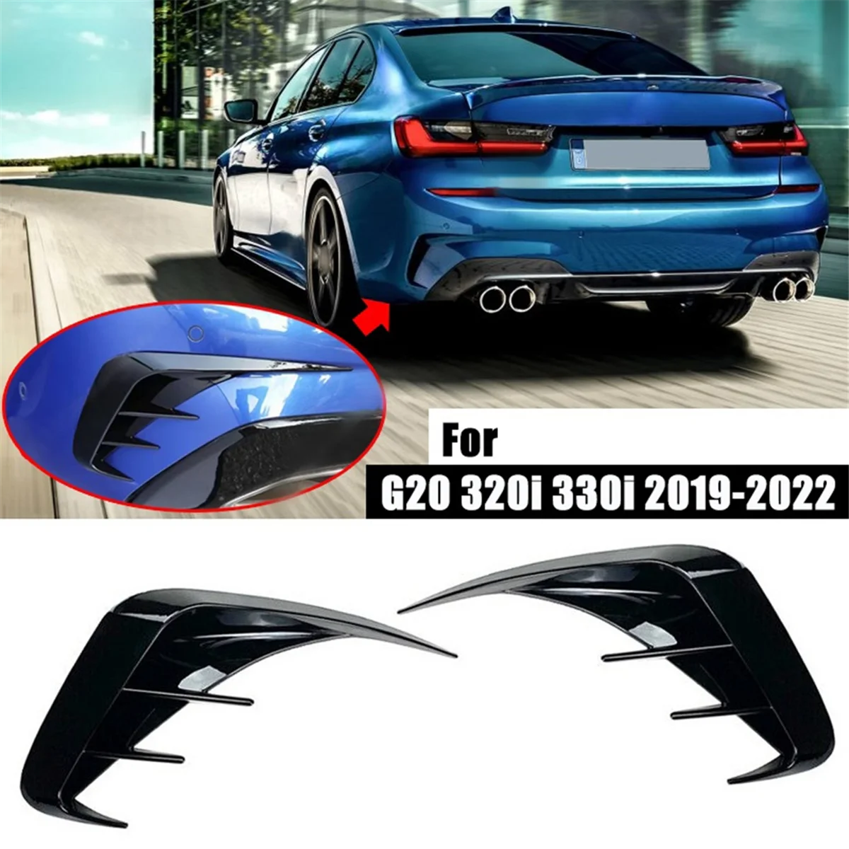 Black Car Rear Bumper Splitter Canard Spoiler for BMW 3 Series G20 G28 318i 320i 330i 2019-2022