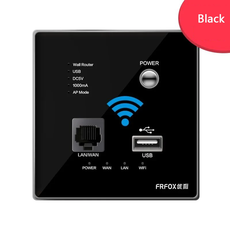 Wireless WiFi socket RJ45, AP relay smart network USB socket, crystal glass panel, 300Mbps embedded wall mounted WiFi router