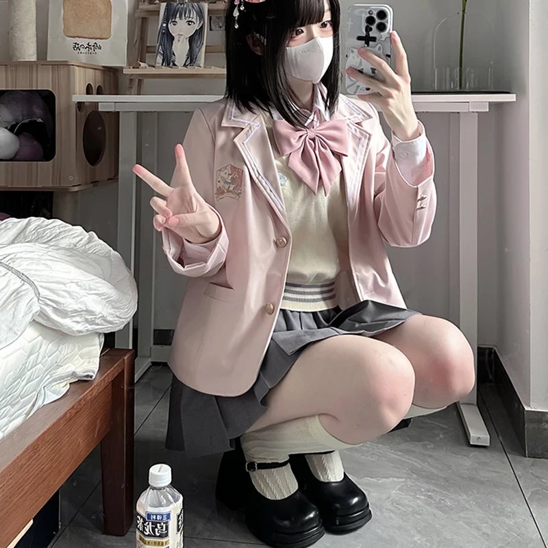 Uniformi scolastiche coreane giapponesi per ragazza Autunno e inverno Giacca lunga rosa JK Cappotto da marinaio Giacca da studente Seifuku Donna