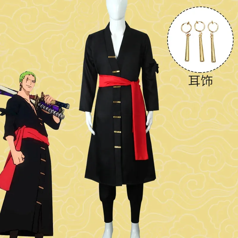 Anime Roronoa Zoro Shanks Cosplay Halloween Costume Women Men Kimono Robe Cloak Party Role Play Clothes Wig Set