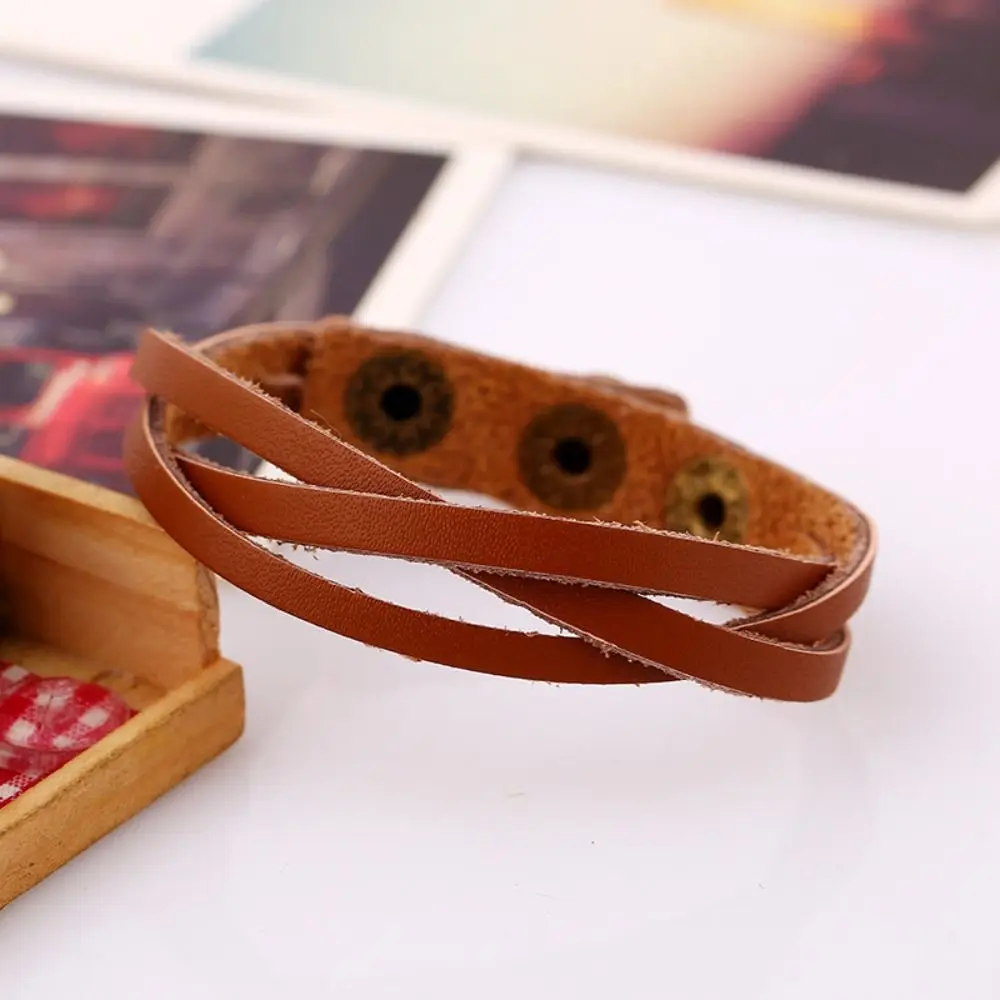 Fashion PU Leather Woven Bracelet Vintage Buckle Design Hand Chain Handmade Minimalism Men Wrist Strap