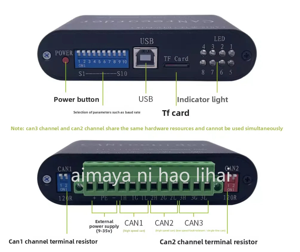 CAN bus data logger, offline recording and broadcasting, offline playback, relay, battery powered SD card storage