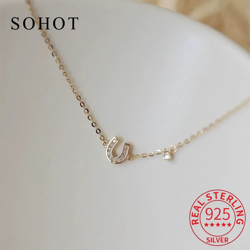 Real 925 Sterling Silver Zircon Letter U Charm Bracelet for Women Party Trendy Fine Jewelry Minimalist Light Luxury Accessories