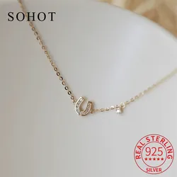 Real 925 Sterling Silver Zircon Letter U Charm Bracelet for Women Party Trendy Fine Jewelry Minimalist Light Luxury Accessories