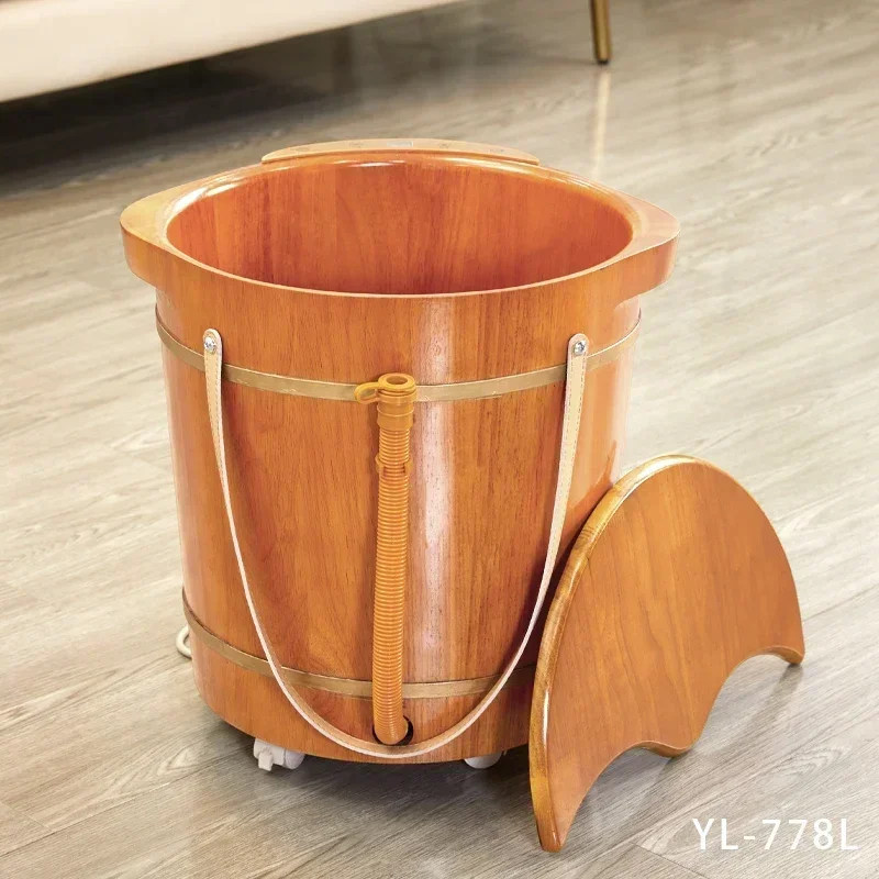 Precision Thermostatic Foot Bath: Fully Automatic Electric Heating, Luxurious Wooden Basin, Extended Over Calf Spa, Home Use.