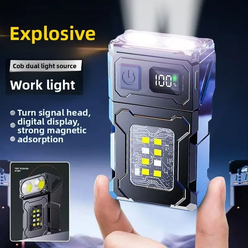 MINI USB Rechargeable LED Flashlight Portable Tail Magnet Work Light Super Bright Camping Lantern Side COB Emergency Torch Light