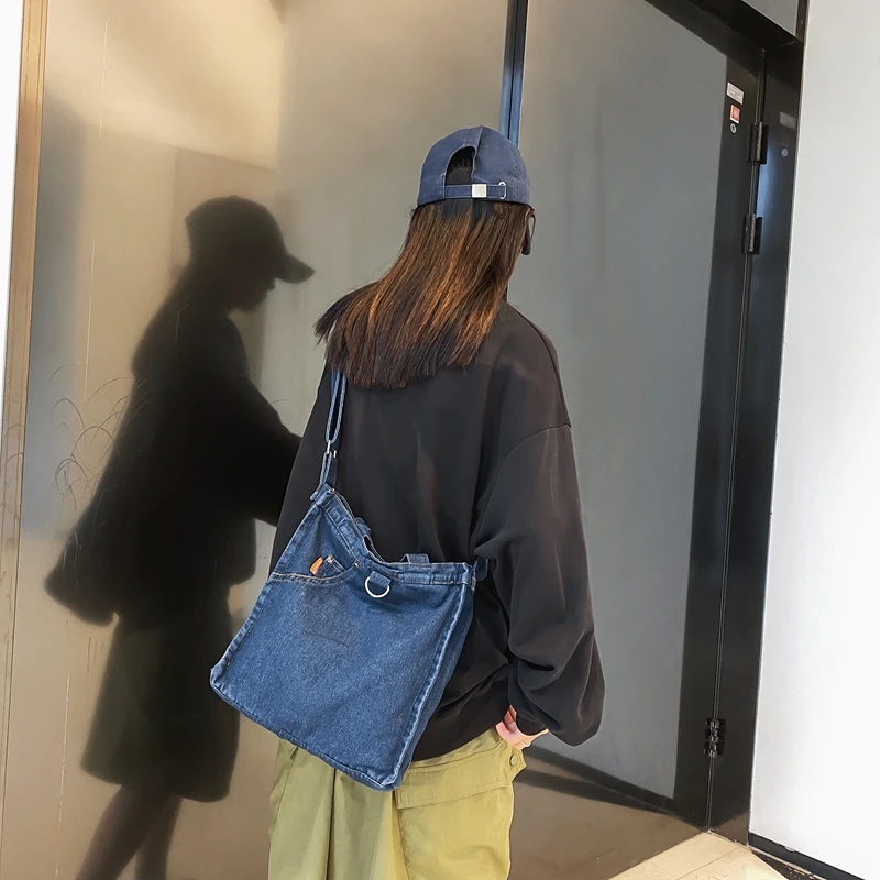 

Jeans Women's Bag 2023 Female Shoppers Eco Bag Korean Denim Shoulder Cross Bags Daily Tote Handbag Canvas Messenger Bag Y2K Sac