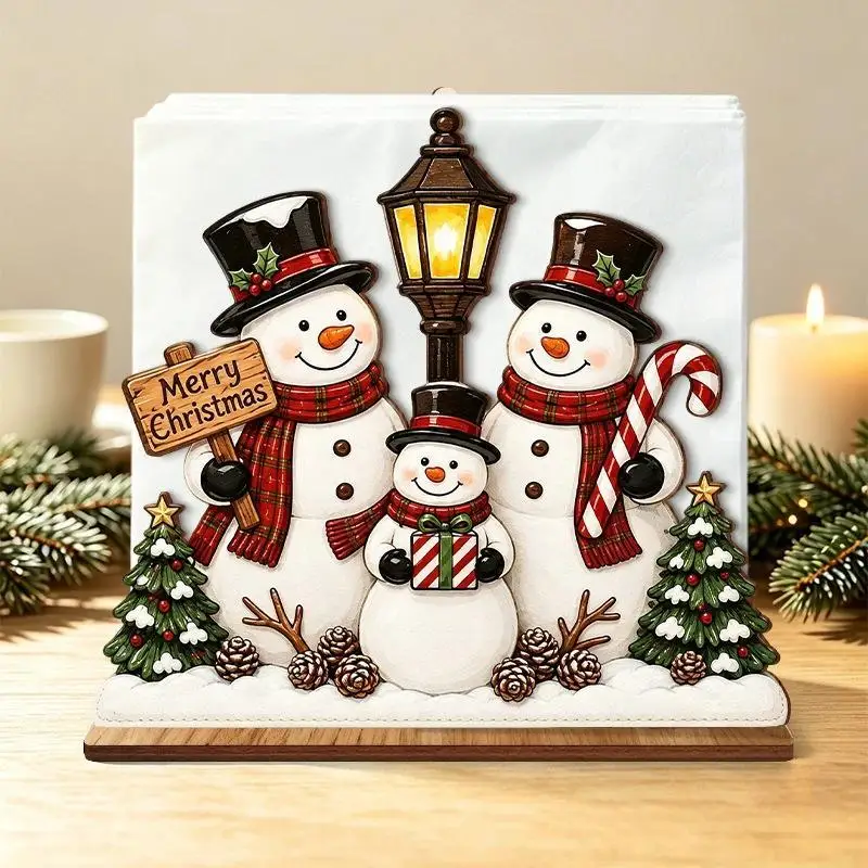 1PC Christmas Wooden Napkin Holder Santa Claus Sleigh Reindeer Tissue Rack Xmas Table Decor For Home Dining Table Desktop Decor