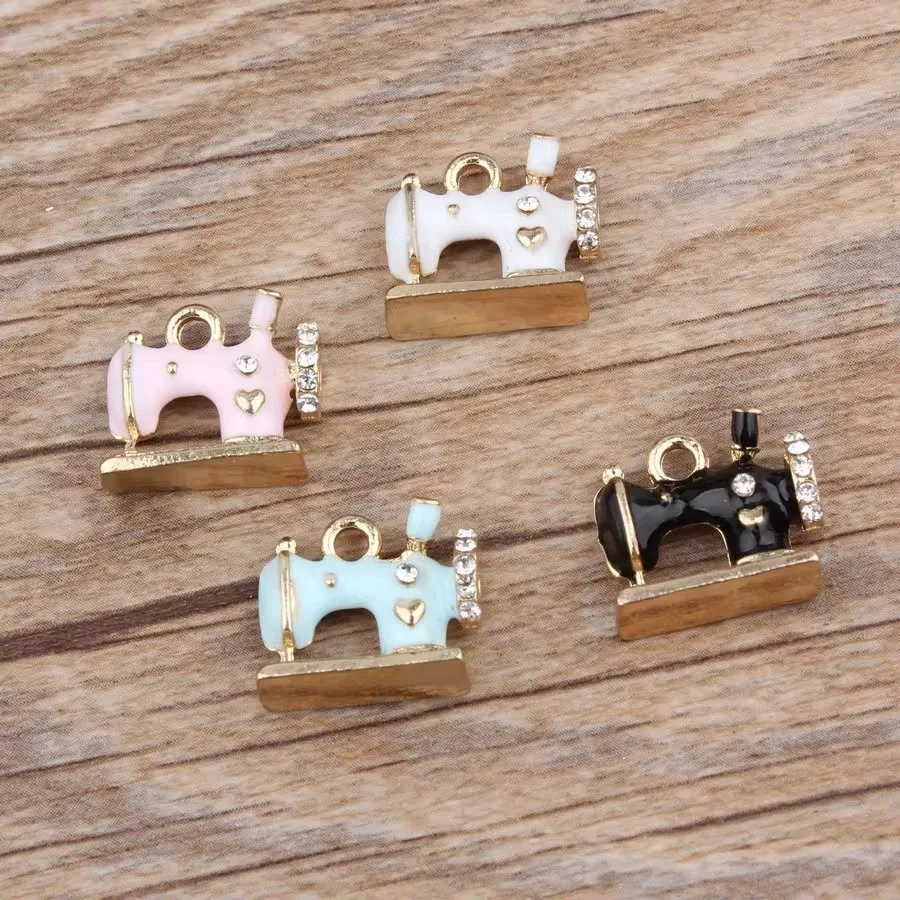 10pcs 14*16mm Fashion Enamel Sewing Machine Charms Trinket Boutique, Metal Pendants Alloy Dangle For Earrings Jewelry Making Diy