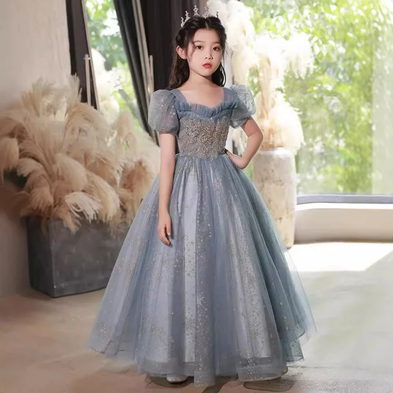 Children's Princess Dress Spring High-end Puffy Tulle Host Flower Girl Catwalk Piano Performance Costume