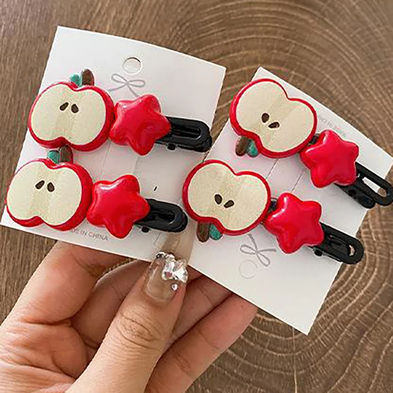 1Pc Cute Apple Hair Clip Star Duckbill Clip Sweet Girl Hair Pin Bangs Side Clip Woman Headwear Barrette Hair Accessories