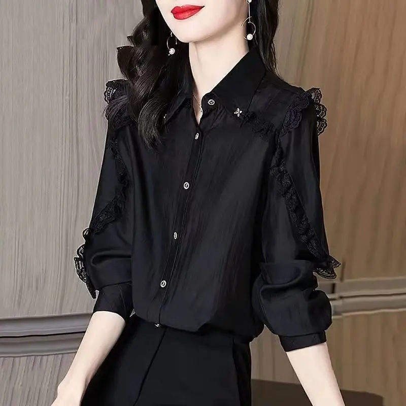 Large Size Western-style Long Sleeved Chiffon Shirt for Women's Spring Autumn New Fashionable Elegant Slimming Loose Female Top