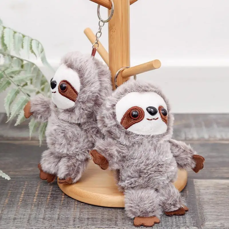 Stuffed Sloth Small Pendant Keychain Mini Stuffed Plush Toy Animals Doll Gray Sloth Backpack Dangler Children Gifts