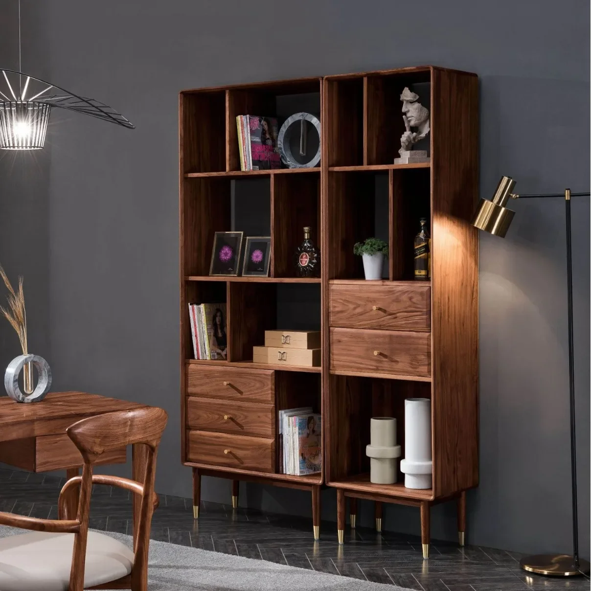 

The product can be customized. Nordic Simple Bookshelf Multifunctional Bookcase North American Black Walnut