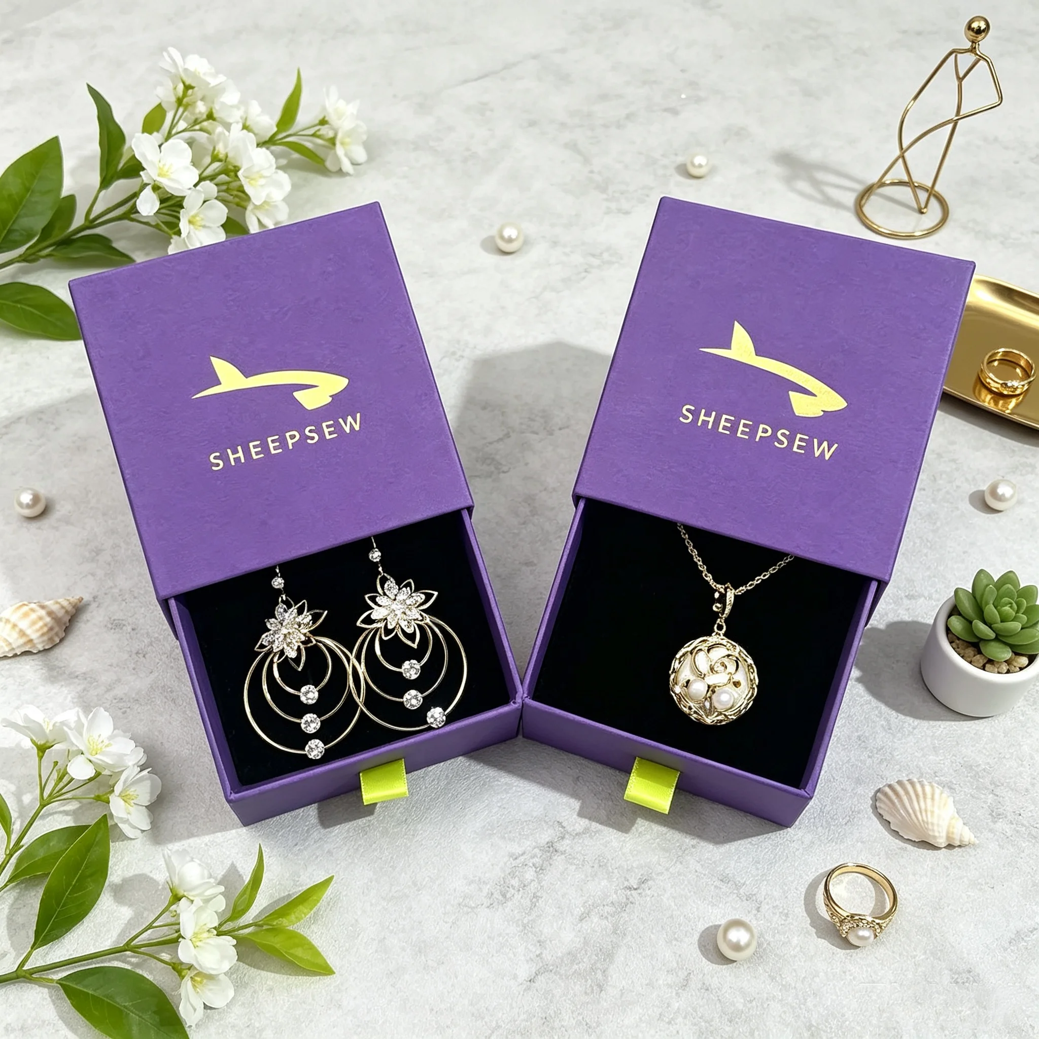 50pcs Sheepsew Custom Jewelry Box Ring Necklace Earring Bracelet Packaging Cardboard Paper Drawer Box