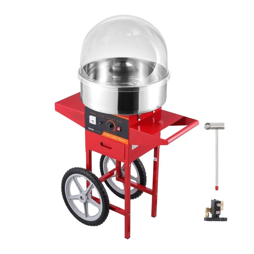 

1000W Electric Cotton Candy Machine with Stainless Steel Bowl Sugar Scoop Drawer Cart Cover for home & Party Use Red