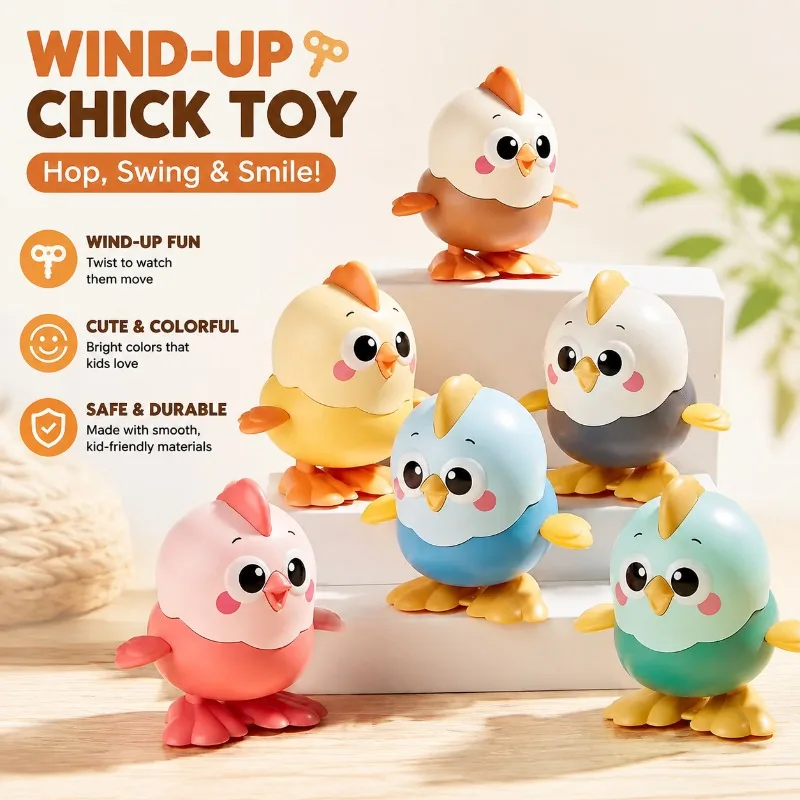 Kids Cartoon Wind‑up Toy Clockwork Jumping Chick Duckling Infant Baby Educational Plaything Gift for Toddler Early Cognitive