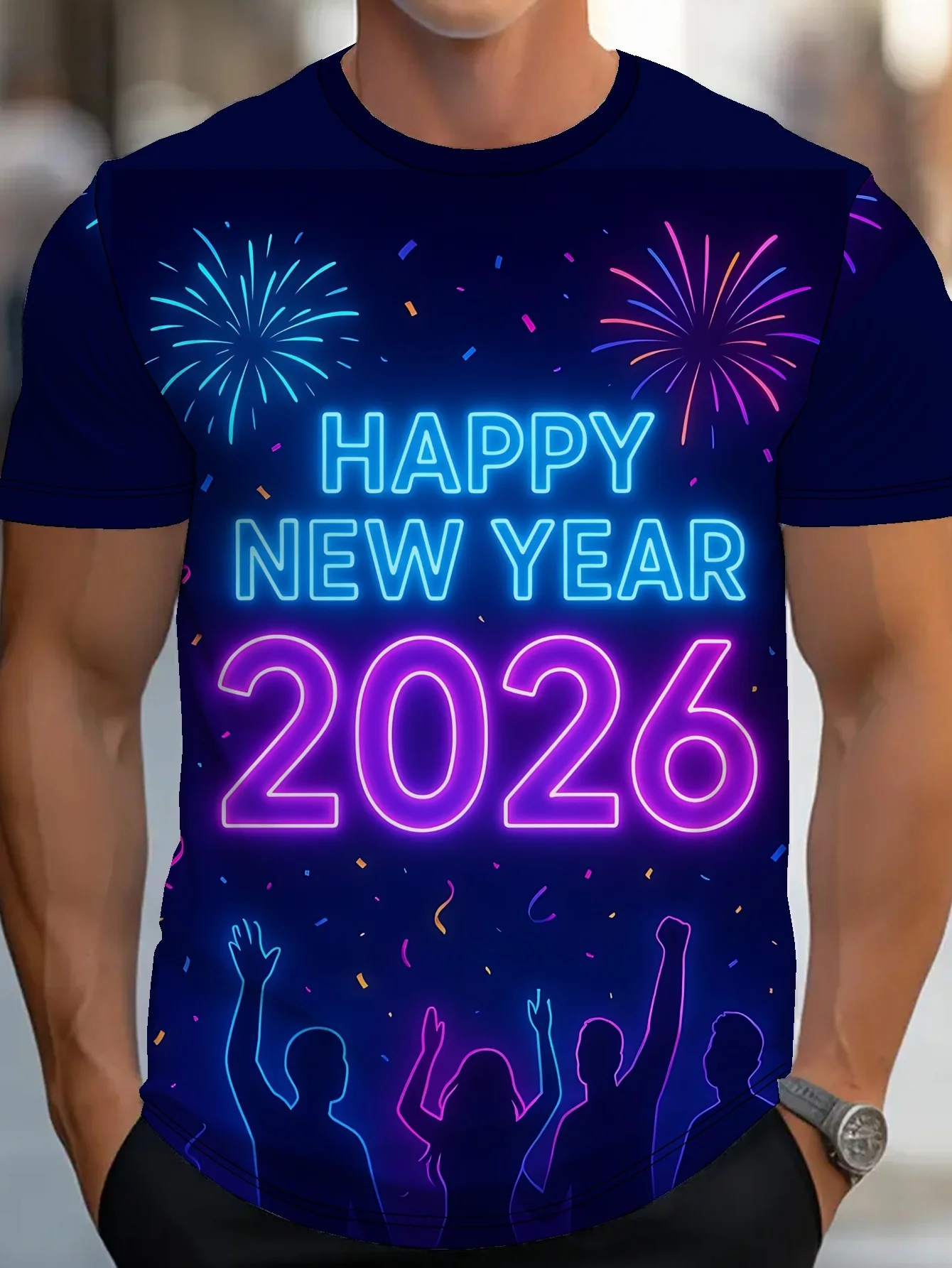 

Men's Christmas New Year's Eve Costume Neon Glow T-Shirt 3D Print Oversized Men's Clothing Casual Crew Neck Short Sleeve Tee Top