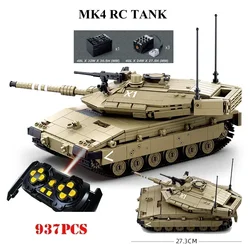 937pcs MK4  Remote Control Technical Military  Main Battle Tank Building Blocks Army Weapon T14 Amata Tiger RC Bricks Kids Toys