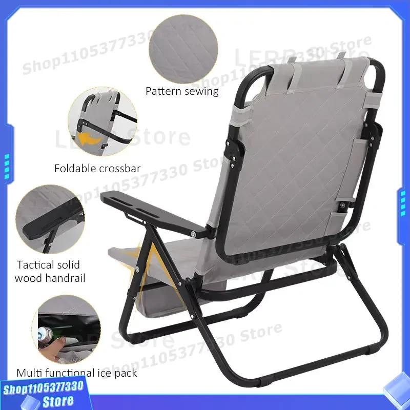 Luxury Foldable Camping Chair Bed with Adjustable Backrest and Tactical Armrests Comfortable Low Recliner for Outdoor