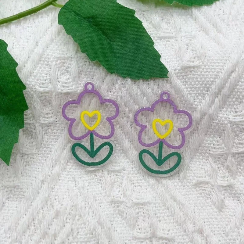 10 pieces of acrylic flower charm pendant jewelry production discovery DIY earrings, keychain patches, Faltback charm