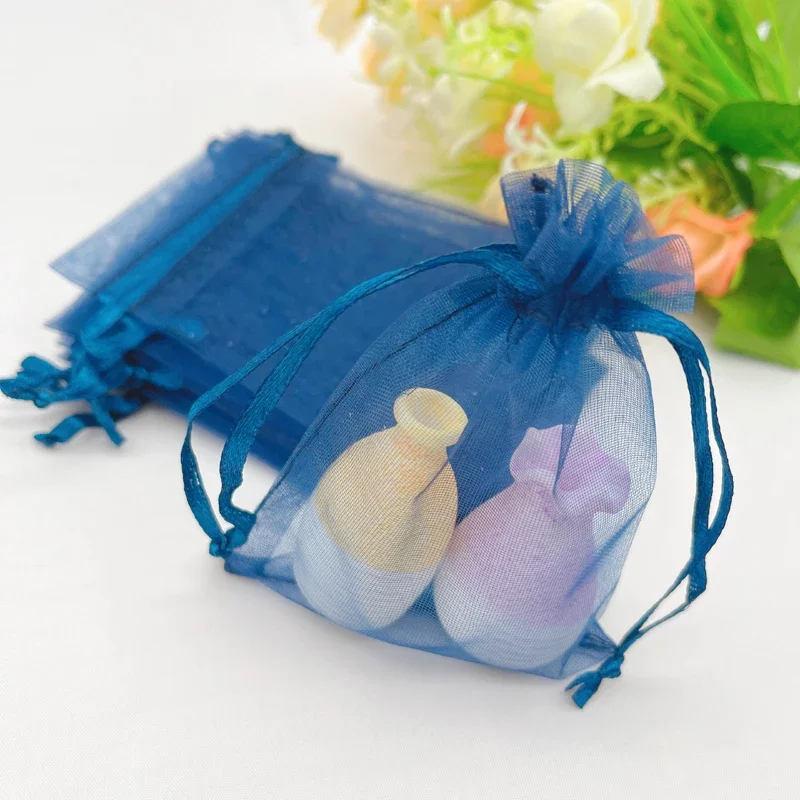 Small Navy Blue Gift Bag, Jewelry Drawstring Storage Bags, Organza Bag, Mesh Pouch, Wedding Packaging, 100Pcs