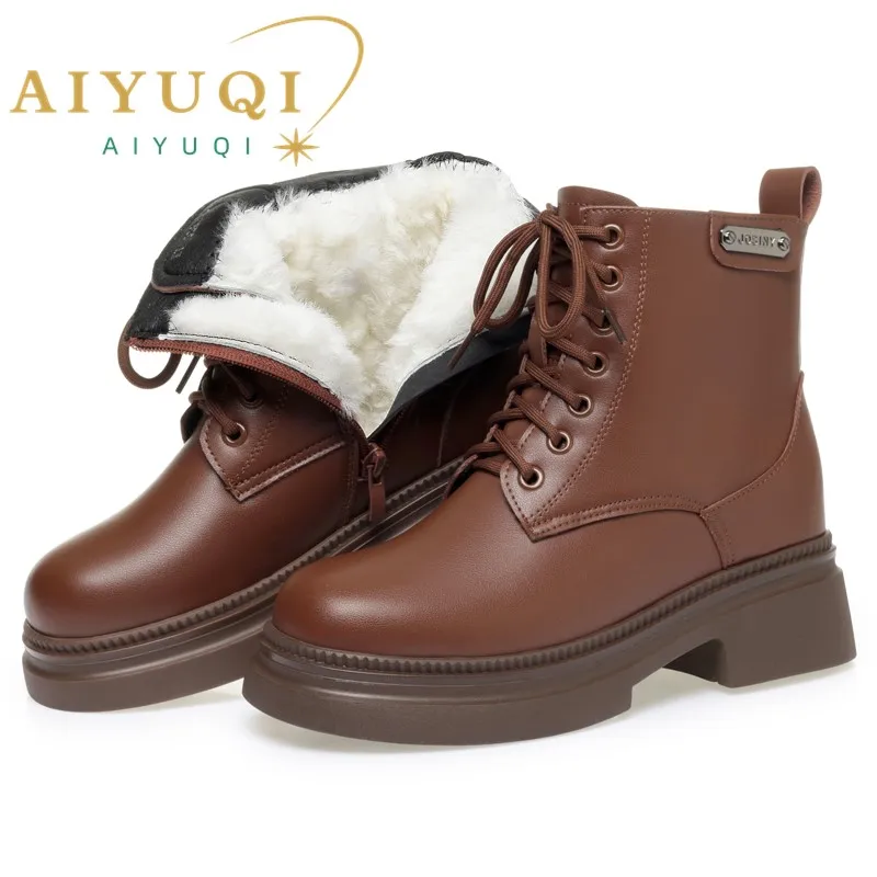 

Women Snow Boots Natural Wool Warm Winter Shoes 2025 Genuine Leather Women Ankle Boots Large Size Non Slip Women Biker Boots