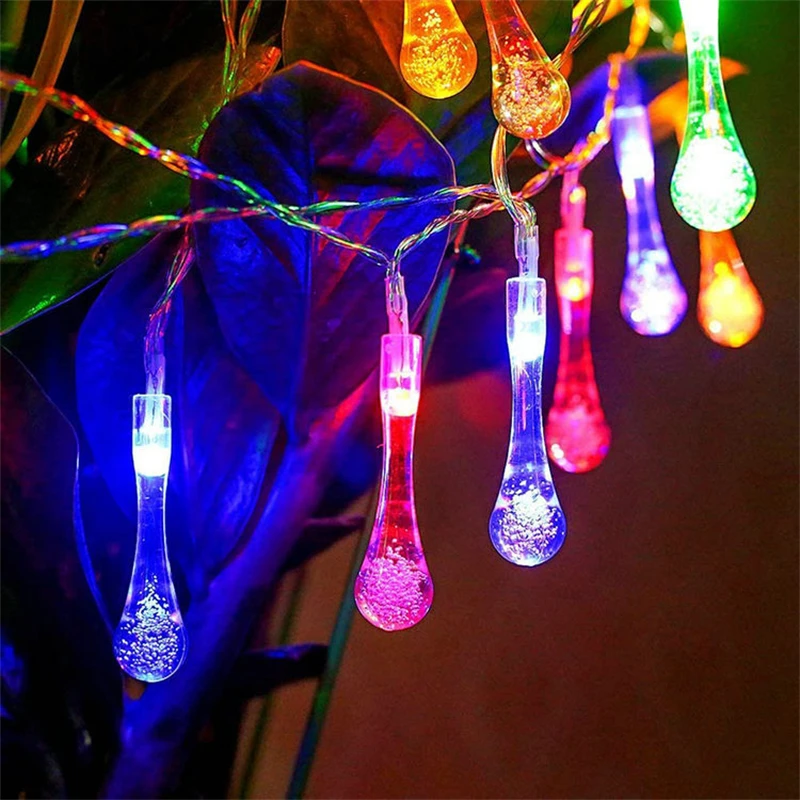 

Crystal Waterdrop LED String Lights Battery Powerful Outdoor Fairy Lamp Decor Camping Garden Lawn Street Light Wedding Decor