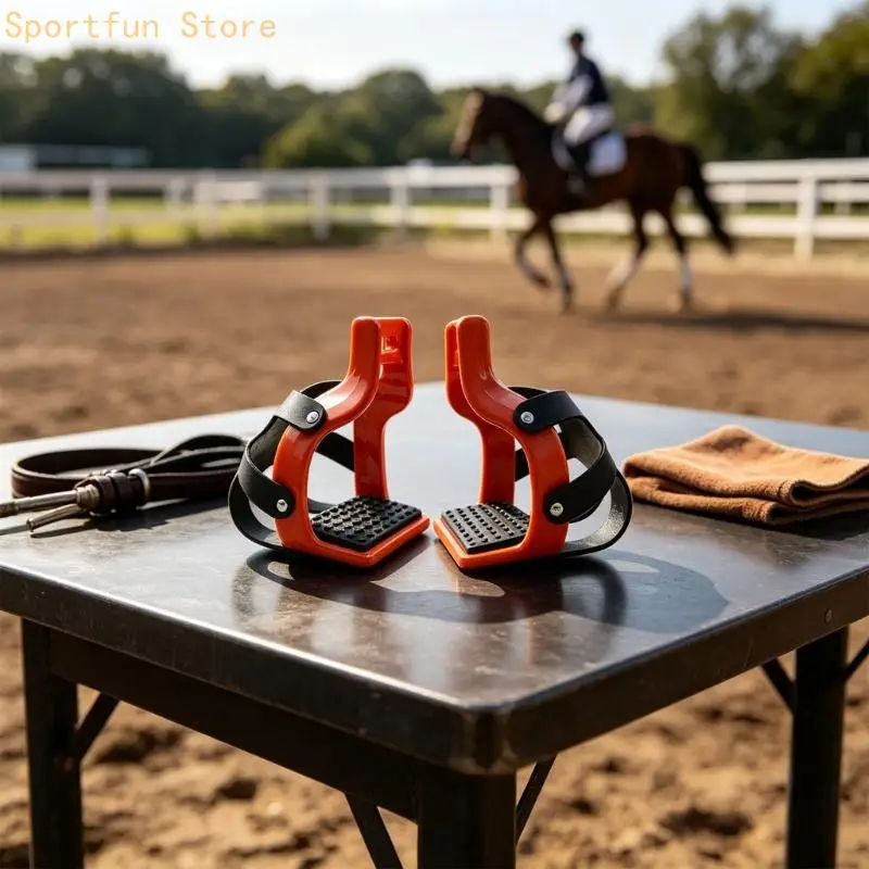 Horse Stirrups with Rubber Foot Cages and Textured Treads for Mounted Use X7JD