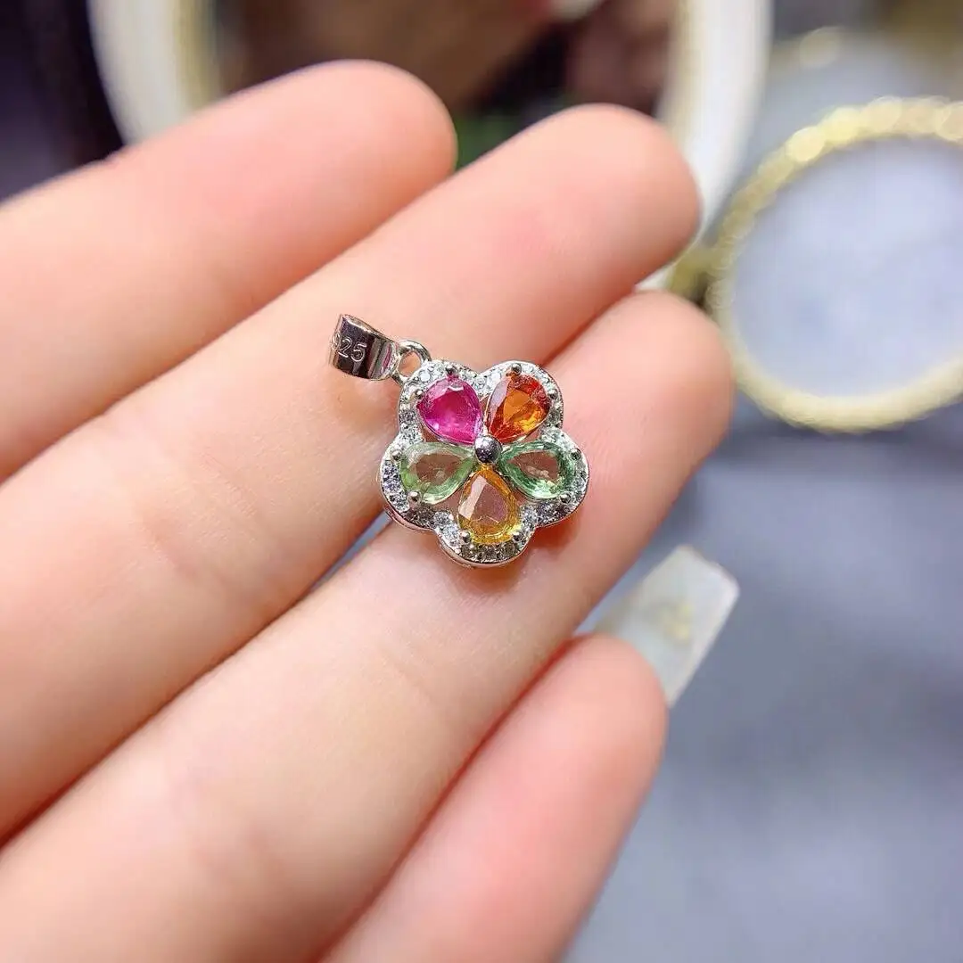 KJJEAXCMY New Natural Women's Colored Sapphire Pendant 925 silver inlay Colorful and splendid Crystal pure fire flash explosion