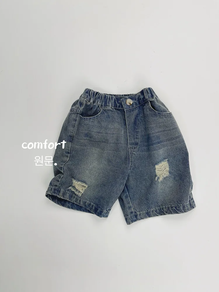 

Summer New Children Denim Shorts Baby Boys Ripped Jeans Solid Toddler Girl Vintage Versatile Casual Pants Kids Soft Denim Shorts