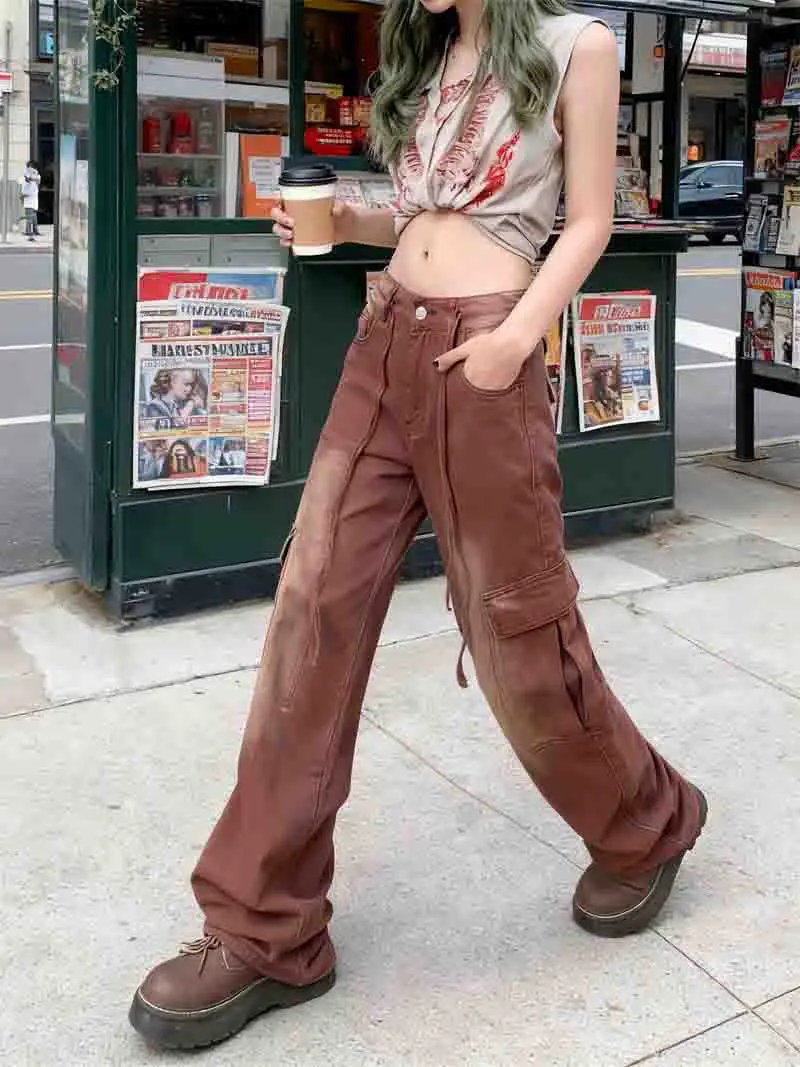 카고 팬츠 여성용 펑크 가을 폴리에스터 슬림 록 스터드 리벳 멋진 질감 독특한 개성 디테일 매칭 캐주얼