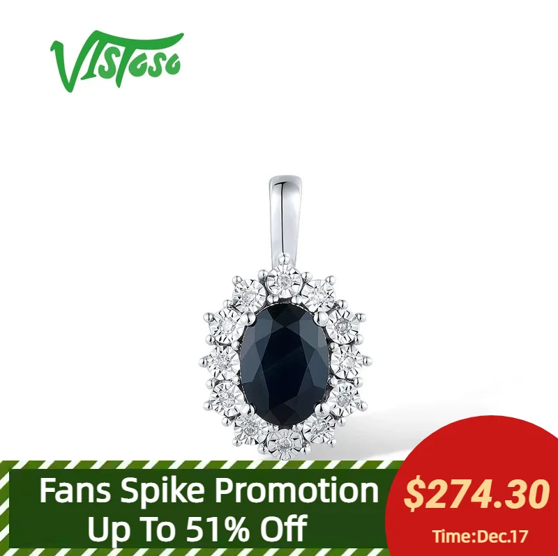 VISTOSO Authentic 14K 585 White Gold Pendant For Women Sparkling Diamond Blue Topaz Delicate Wedding Engagement Fine Jewelry