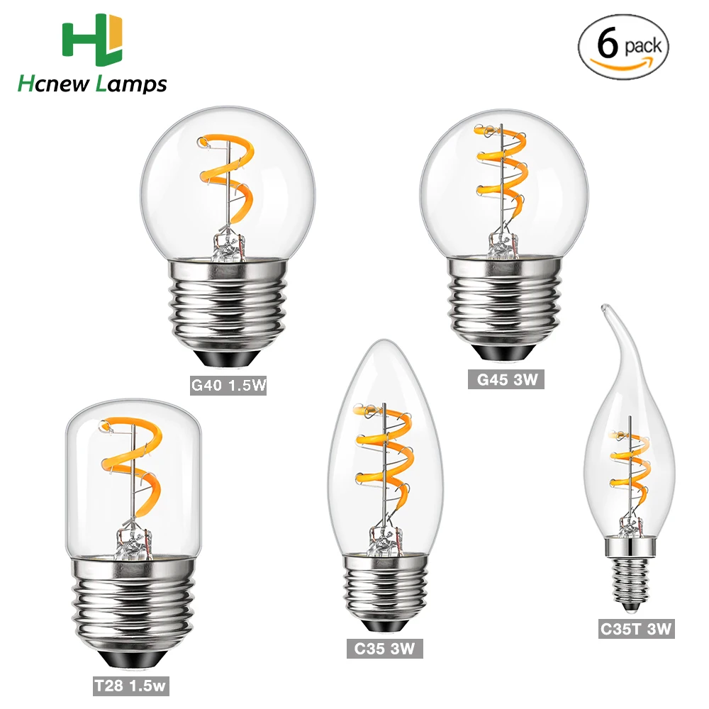 

6PCS Vintage Decorative Light Bulb E27 E26 E14 110V 220V 2200K LED Dimmable Filament Edison Bulb Chandelier Replace Vintage Bulb