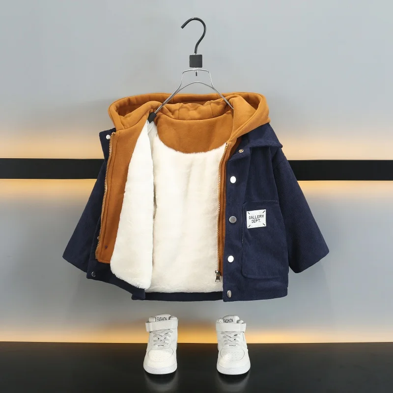 

Thiened Autumn Winter Cotton Jaet for Boys Baby Clothes with Fce Stand Fit Long Sve Hooded Zipper Closure