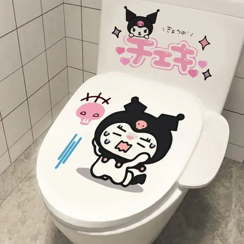 Sanrio pegatina de dibujos animados para inodoro, decoración creativa para asiento de inodoro, pegatina impermeable para renovación de baño, animación periférica Kuromi