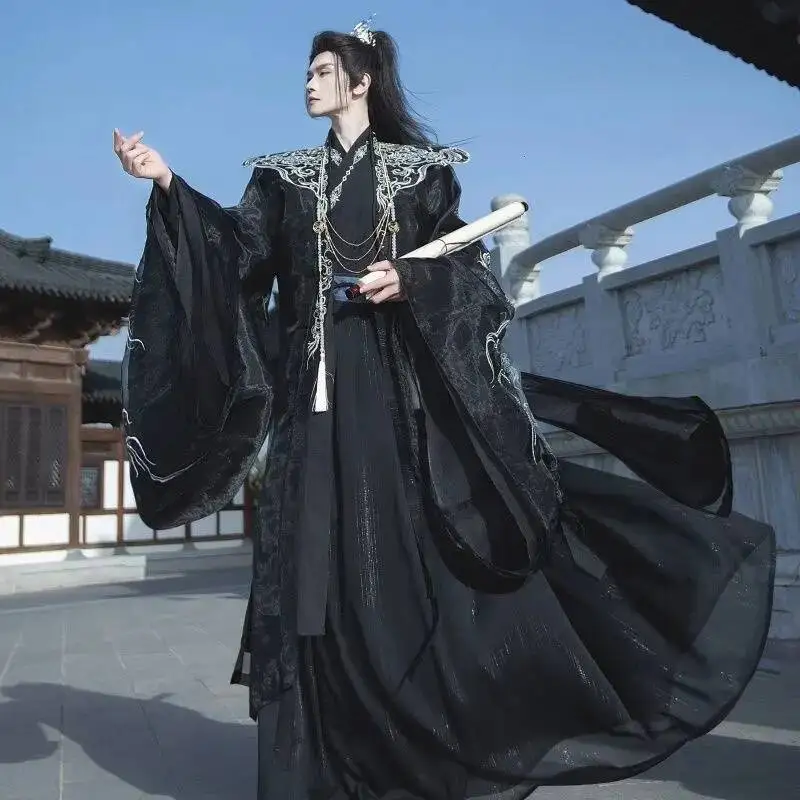 

Large Size 3XL Hanfu Men Chinese Ancient Embroidery Hanfu Sets Halloween Carnival Cosplay Costume White&Black Hanfu Suits Women