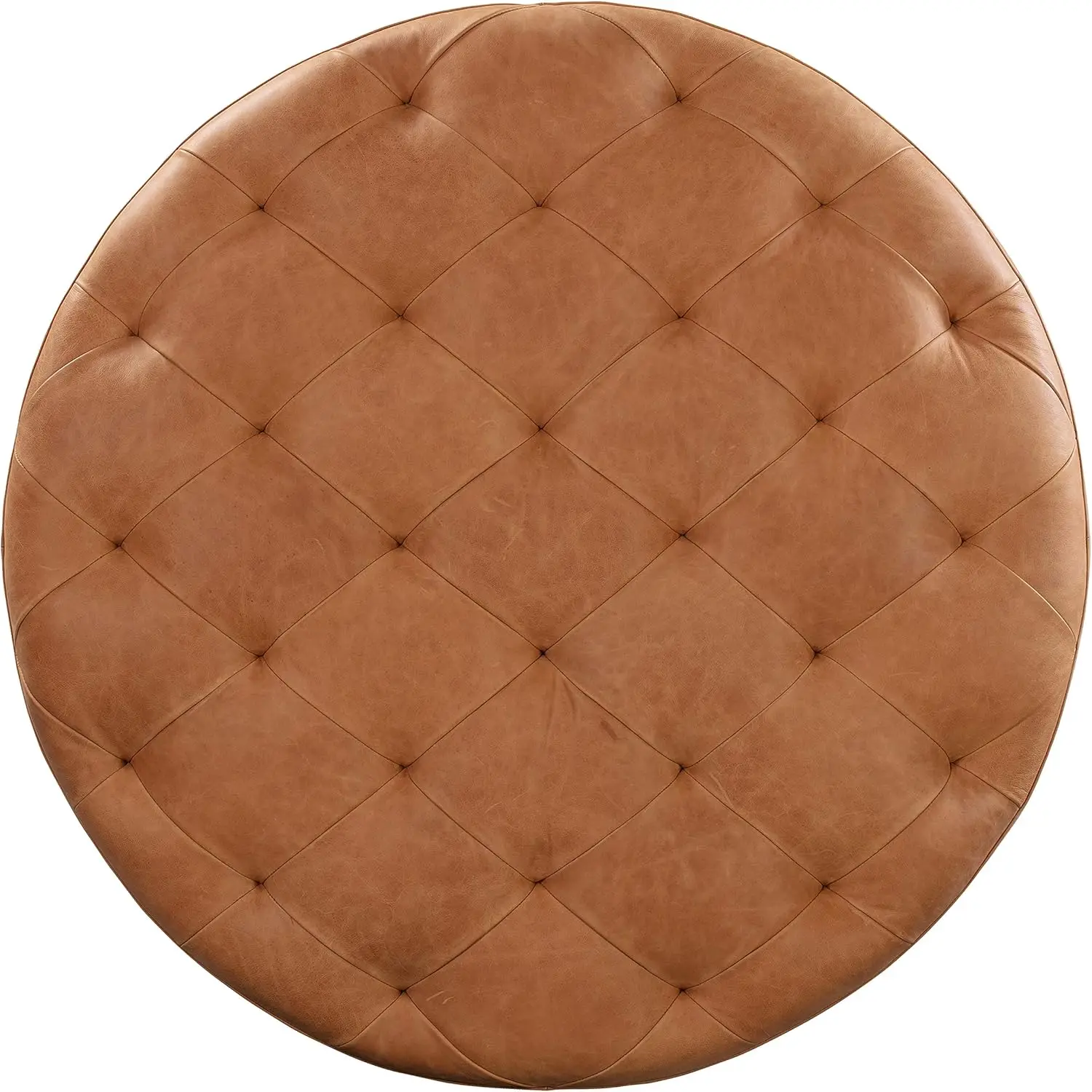 Ascot Ottoman in Full-Grain Pure-Aniline Italian Tanned Leather in Cognac Tan, No Assembly Required