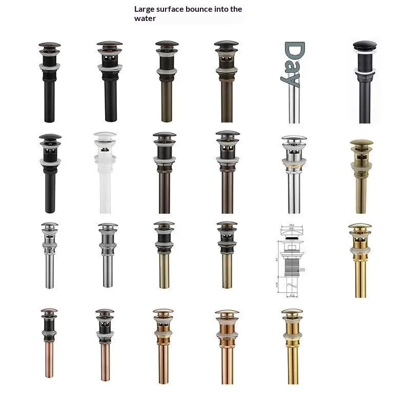 

All-copper brushed gold large bounce type sinkhole overflowing water device deodorant basin bathroom leak plug accessories drain