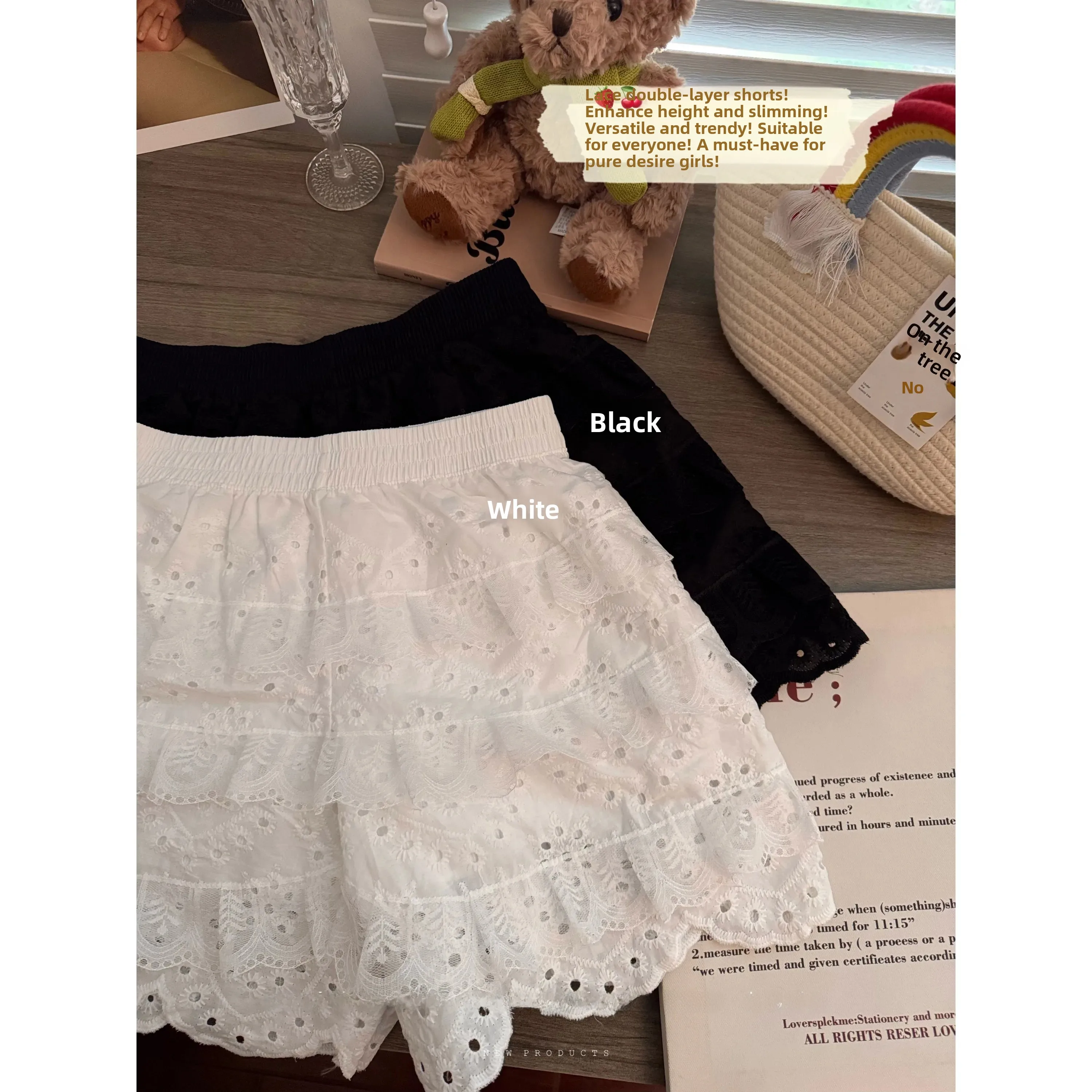 Sweet Lace Short Pants Double Layer Base Safety Pants Casual Outerwear Women's Spring Summer 2025 New Style Bottoms