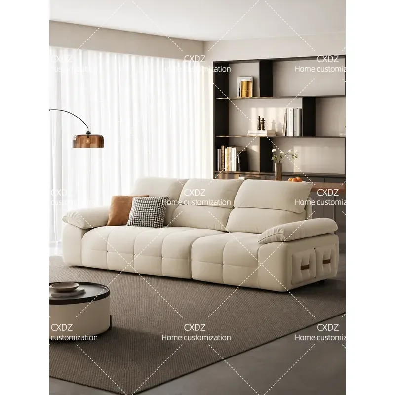 Retro Cream Cat Scratch Fabric Sofa Removable Washable White Straight Row Couch for Small Living Room Apartment Home