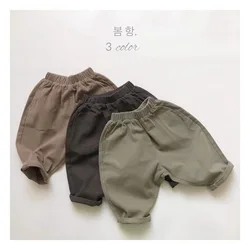 Ins 2024 Autumn Toddler Boys Trousers Cotton Solid Loose Elastic Waist Versatile Kids Boys Pants Simple Casual Children Boy Pant