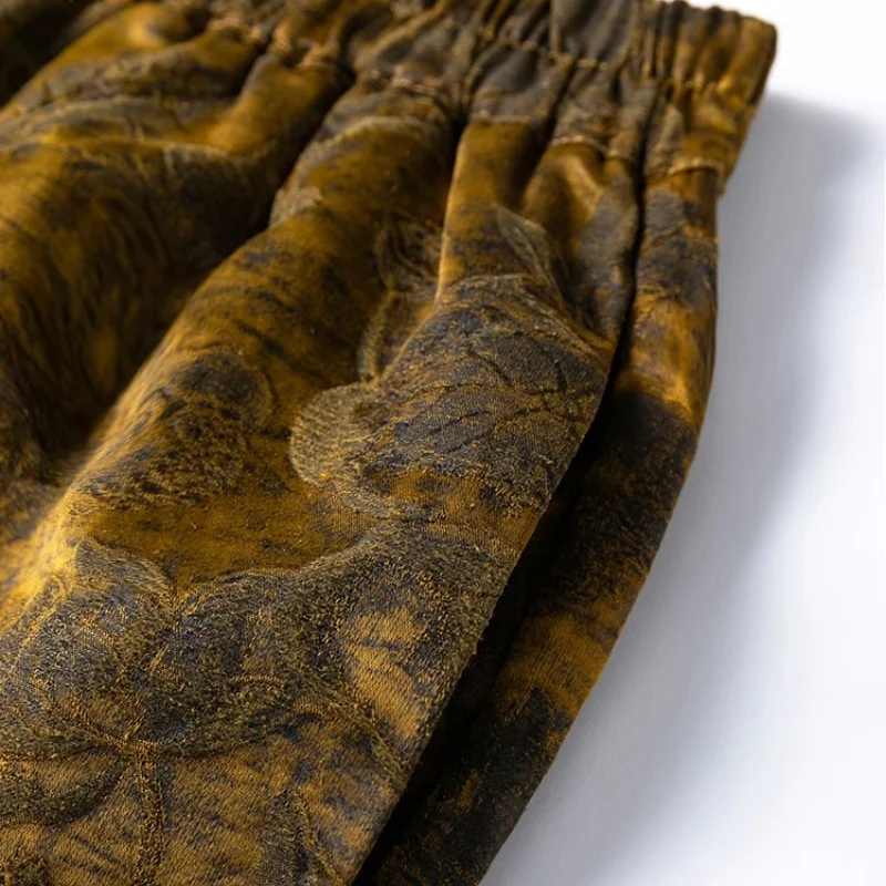 Birdtree 45 MM 79% Moerbei Zijde 21% Nylon Broek, Dames Elastische Taille Losse Gouden Kleur Wijde Pijpen Broek, 2025 Nieuwe P57141JF