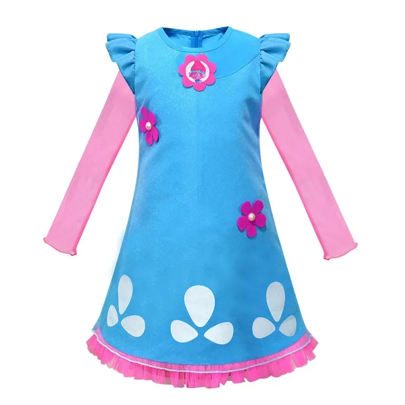 Poppi dress for girls Princess T-trollsing cosplay costume for kids magic elves Halloween dresses girl fairy flower outfits