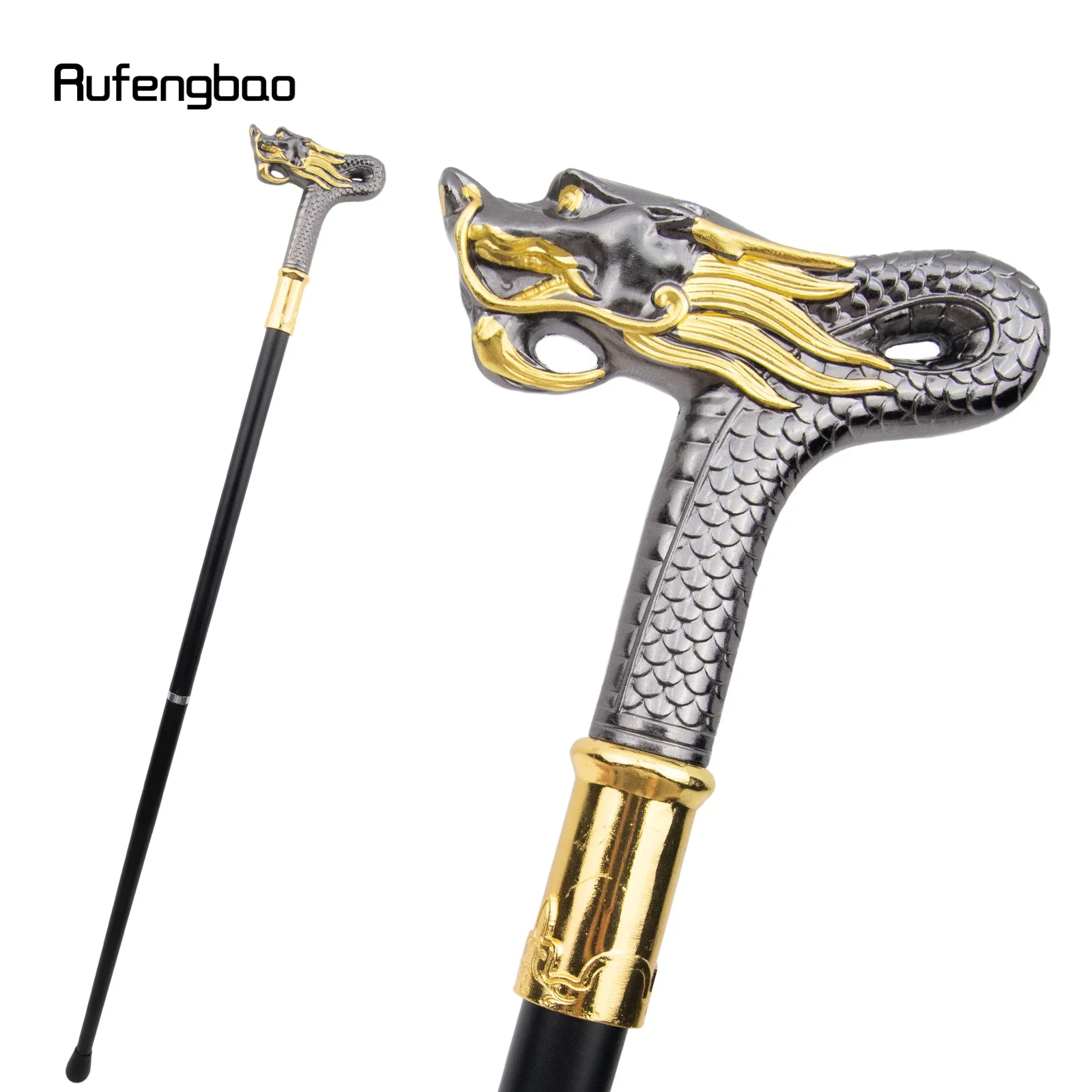 Golden Black Dragon Head Fashion Walking Stick Decorative Stick Cospaly Vintage Party Fashionable Walking Cane Crosier 90cm